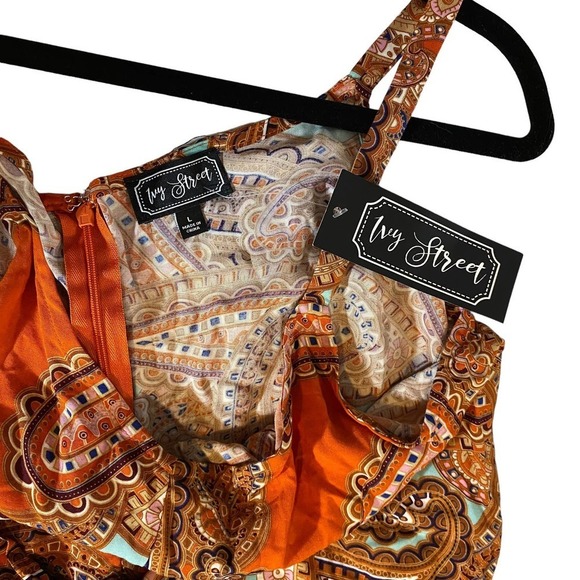 Ivy Street Sz Large NWT orange yellow paisley maxi dress spaghetti straps - Picture 3 of 7